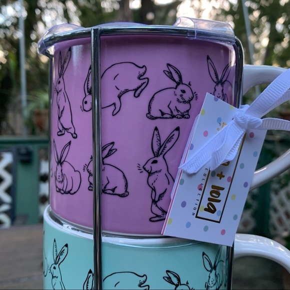 NWT Multicolored Rabbit Stackable 4 Mugs + Holder - Picture 5 of 11